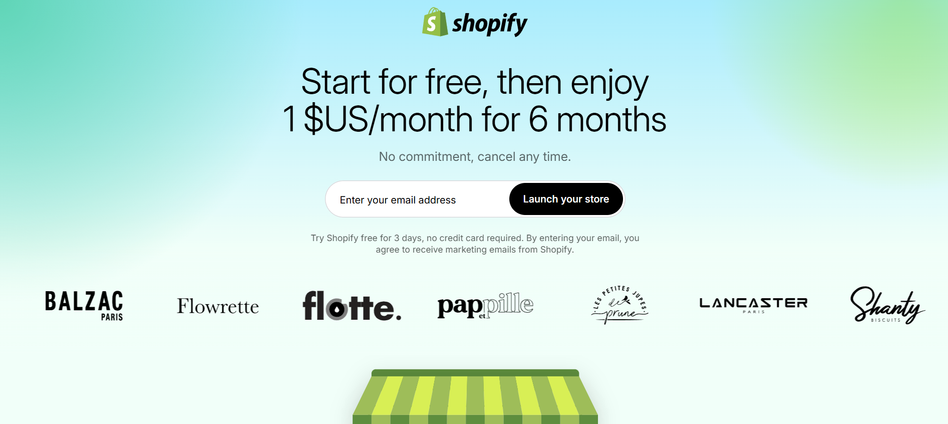 shopify 3 mois 1 euro
